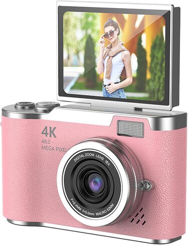 الكاميرا الرقمية ، 1080 بكسل HD 48 ميجابكسل نقطة وتصوير كاميرا مع شاشة 2.4 بوصة HD Flip ، مدمجة في مصباح تعبئة LED ، 8x التصغير الرقمي ، للطلاب المراهقين (أسود) in Kuwait