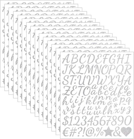 1440 قطعة من 15 ورقة من ملصقات الحروف اللامعة مقاس 1 بوصة صغيرة ذاتية اللصق أرقام الأبجدية من الفينيل لسجل القصاصات DIY زجاجات الحرف اليدوية وصندوق البريد وعلامة الباب وغطاء التخرج وديكور الفصل الدراسي (فضي) in Kuwait