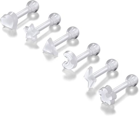 PiercingJ Clear Acrylic Cartilage Earrings 16G Plastic Tongue Tragus Ring Cute Heart Star Nose Lip Stud Barbell Black Helix Piercing Retainer for Sports Surgery Work in Saudi Arabia