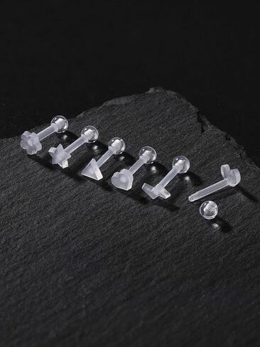 PiercingJ Clear Acrylic Cartilage Earrings 16G Plastic Tongue Tragus Ring Cute Heart Star Nose Lip Stud Barbell Black Helix Piercing Retainer for Sports Surgery Work in Saudi Arabia