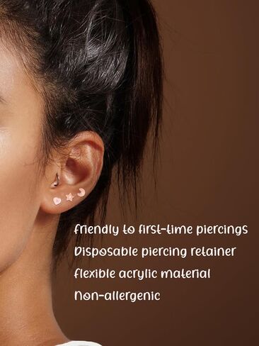 PiercingJ Clear Acrylic Cartilage Earrings 16G Plastic Tongue Tragus Ring Cute Heart Star Nose Lip Stud Barbell Black Helix Piercing Retainer for Sports Surgery Work in Saudi Arabia