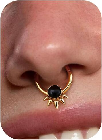 BodyBonita Opal Septum Rings - 16G 316L Surgical Steel Hinged Nose Rings Hoops Septum Jewelry White/Blue/Black Opal Nose Piercings for Women Helix Tragus Rook Daith Piercing Jewelry Gold 8mm 10mm in Saudi Arabia