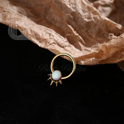 BodyBonita Opal Septum Rings - 16G 316L Surgical Steel Hinged Nose Rings Hoops Septum Jewelry White/Blue/Black Opal Nose Piercings for Women Helix Tragus Rook Daith Piercing Jewelry Gold 8mm 10mm in Saudi Arabia