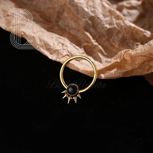 BodyBonita Opal Septum Rings - 16G 316L Surgical Steel Hinged Nose Rings Hoops Septum Jewelry White/Blue/Black Opal Nose Piercings for Women Helix Tragus Rook Daith Piercing Jewelry Gold 8mm 10mm in Saudi Arabia