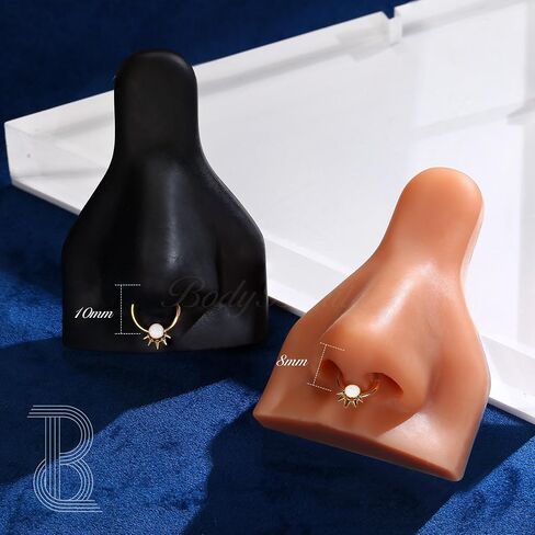 BodyBonita Opal Septum Rings - 16G 316L Surgical Steel Hinged Nose Rings Hoops Septum Jewelry White/Blue/Black Opal Nose Piercings for Women Helix Tragus Rook Daith Piercing Jewelry Gold 8mm 10mm in Saudi Arabia