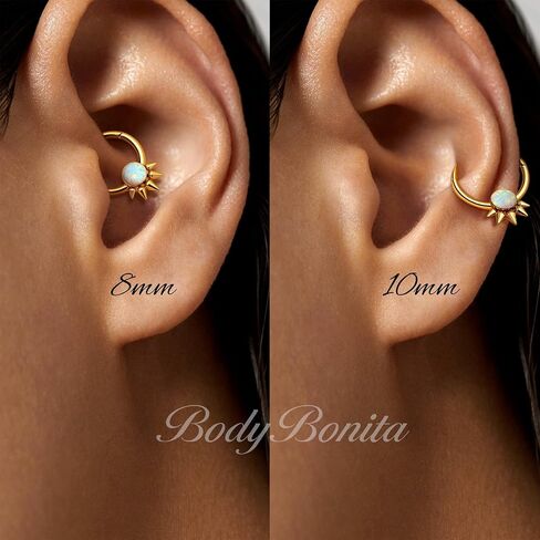 BodyBonita Opal Septum Rings - 16G 316L Surgical Steel Hinged Nose Rings Hoops Septum Jewelry White/Blue/Black Opal Nose Piercings for Women Helix Tragus Rook Daith Piercing Jewelry Gold 8mm 10mm in Saudi Arabia