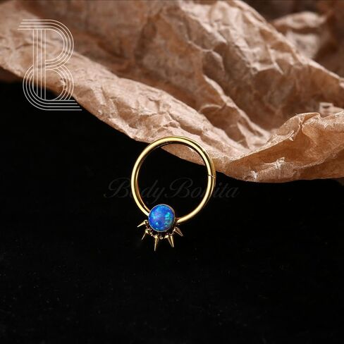 BodyBonita Opal Septum Rings - 16G 316L Surgical Steel Hinged Nose Rings Hoops Septum Jewelry White/Blue/Black Opal Nose Piercings for Women Helix Tragus Rook Daith Piercing Jewelry Gold 8mm 10mm in Saudi Arabia