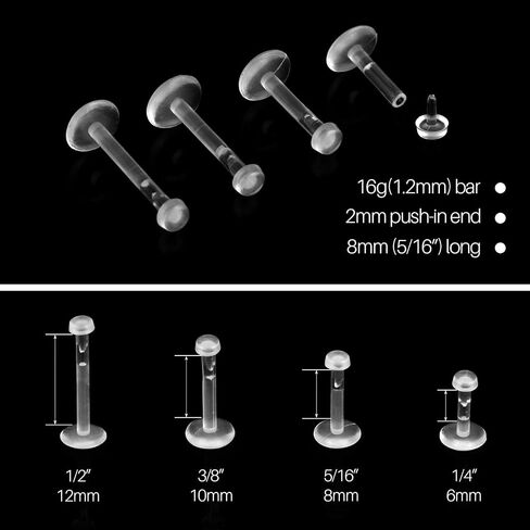 Clear Earrings for Sports,16G Plastic Nose Rings for Surgery,Nose Piercing Retainer,Helix labret Tragus Lip Piercing Jewelry,Clear Piercing Retainer(6mm 8mm 10mm 12mm) in Kuwait