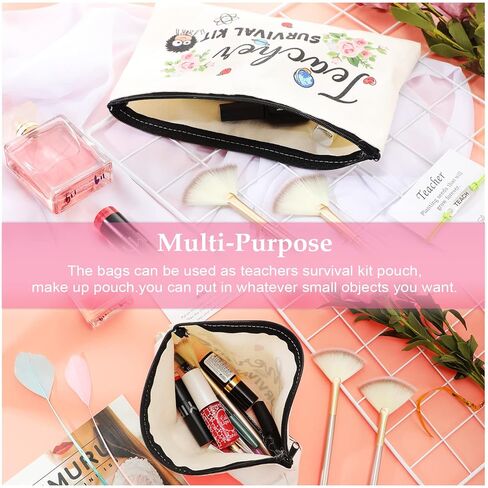 Frienda 24 Pieces Teacher Appreciation Present Set, 12 Teacher Survival Kit Bag Makeup Pouch Bag, 12 Blessing Card Bracelet, Cosmetic Bag Kit (Elegant Style, 9.1 x 5.9 Inch) in Saudi Arabia