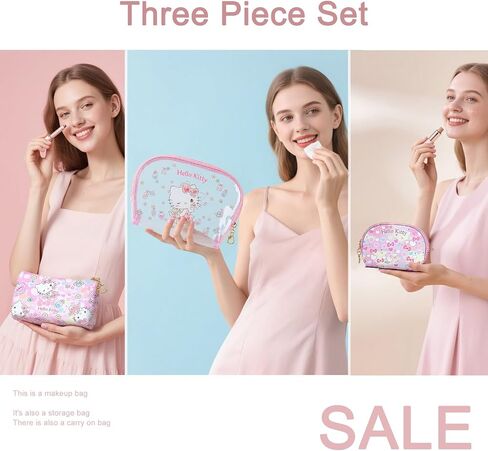 ambealla clear cosmetic bage bags makeup bags with with brush holder ، charge travel aduttry bage for women ، kincin kincinp storing storage for home & trips 3pcs 3pcs in Kuwait