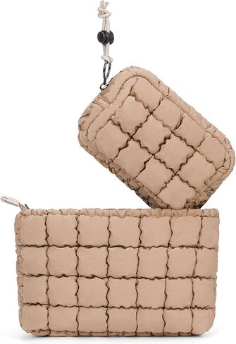 Quilted Makeup Bag and Zip Card Pouch Key Chain Puffer Cosmetic Bag Travel Cute Makeup Bag Organizer Mini Coin Purse in Saudi Arabia