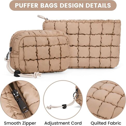 Quilted Makeup Bag and Zip Card Pouch Key Chain Puffer Cosmetic Bag Travel Cute Makeup Bag Organizer Mini Coin Purse in Saudi Arabia