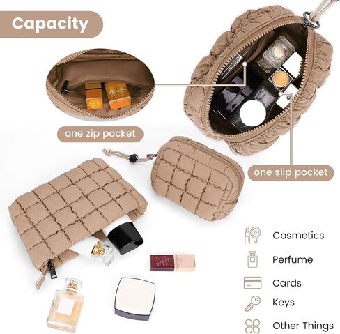 Quilted Makeup Bag and Zip Card Pouch Key Chain Puffer Cosmetic Bag Travel Cute Makeup Bag Organizer Mini Coin Purse in Saudi Arabia