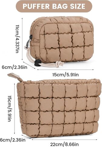 Quilted Makeup Bag and Zip Card Pouch Key Chain Puffer Cosmetic Bag Travel Cute Makeup Bag Organizer Mini Coin Purse in Saudi Arabia