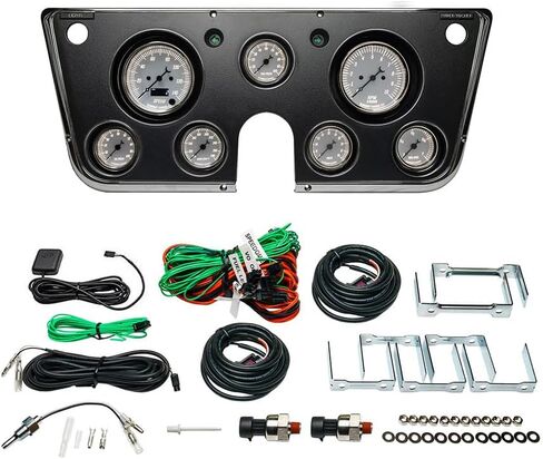GlowShift Vintage 7 Gauge Cluster Package تناسب Chevy C10 1967-1972 - مقياس السرعة الأبيض الكلاسيكي ، مقياس سرعة الدوران ، ضغط الزيت ، PSI الوقود ، درجة حرارة الماء ، مستوى الوقود ومقاييس فولت - فاز مباشرة اللوحة DASH POD in Saudi Arabia