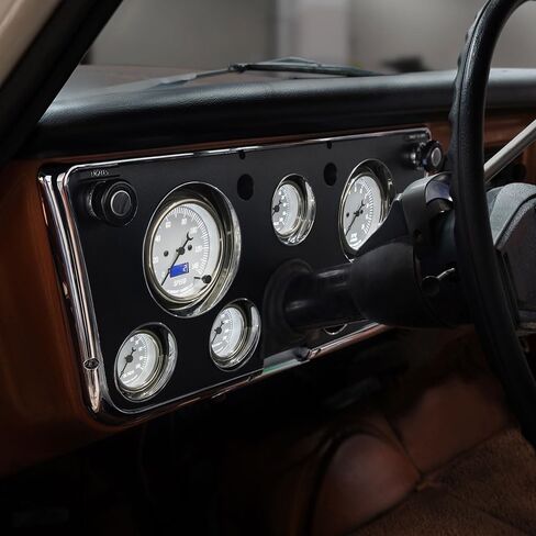 GlowShift Vintage 7 Gauge Cluster Package تناسب Chevy C10 1967-1972 - مقياس السرعة الأبيض الكلاسيكي ، مقياس سرعة الدوران ، ضغط الزيت ، PSI الوقود ، درجة حرارة الماء ، مستوى الوقود ومقاييس فولت - فاز مباشرة اللوحة DASH POD in Saudi Arabia