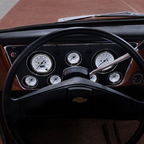 GlowShift Vintage 7 Gauge Cluster Package تناسب Chevy C10 1967-1972 - مقياس السرعة الأبيض الكلاسيكي ، مقياس سرعة الدوران ، ضغط الزيت ، PSI الوقود ، درجة حرارة الماء ، مستوى الوقود ومقاييس فولت - فاز مباشرة اللوحة DASH POD in Saudi Arabia
