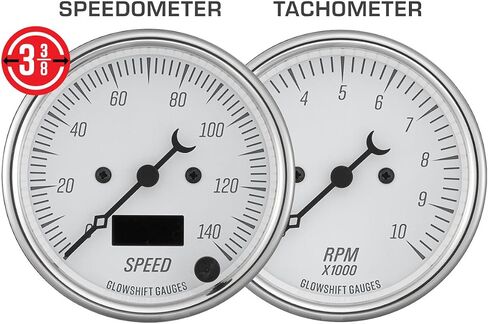 GlowShift Vintage 7 Gauge Cluster Package تناسب Chevy C10 1967-1972 - مقياس السرعة الأبيض الكلاسيكي ، مقياس سرعة الدوران ، ضغط الزيت ، PSI الوقود ، درجة حرارة الماء ، مستوى الوقود ومقاييس فولت - فاز مباشرة اللوحة DASH POD in Saudi Arabia