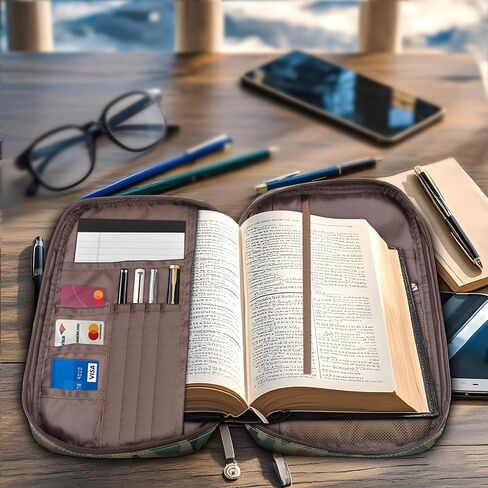 Large Bible Covers 13" L x 10½"W Bible Case for Men/Boys, Bible Bag for Women, Multiple Compartments Bible Carrying Case, Bible Book Cover with Handle, Bible Protector for Travel (Gray) in Saudi Arabia