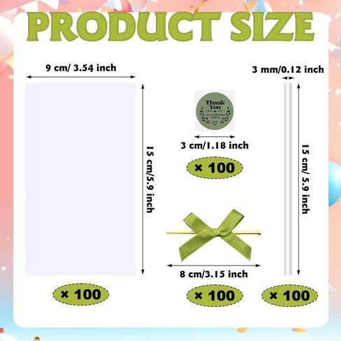 Wavwavw 100 Sets Clear Rice Krispie Treat Bags with White Ribbon Bow and Thank You Stickers Clear Flat Cellophane Treat Bags Clear Candy Bags Treat Bags for Rice Krispie Treats Gift Giving Bags in Kuwait