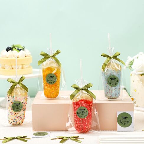 Wavwavw 100 Sets Clear Rice Krispie Treat Bags with White Ribbon Bow and Thank You Stickers Clear Flat Cellophane Treat Bags Clear Candy Bags Treat Bags for Rice Krispie Treats Gift Giving Bags in Kuwait