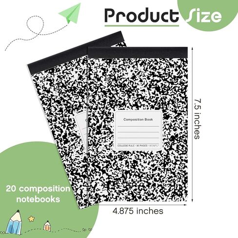 Fainne 20 Pack Composition Notebooks نصف حجم 4-7/8 × 7-1/2 بوصة الكلية محكم التركيبات المكوّنة المصغرة كتب تركيبة غلاف الرخام الملونة للمجلة لوازم الدرجة المدرسية 80 ورقة in Kuwait