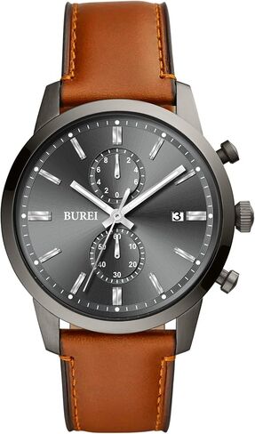 BUREI Men's Leather Watches Chronograph Quartz Watches for Men Classic Fashion Wristwatch Relojes para Hombres,Gift for Men(Brown Black) in Saudi Arabia
