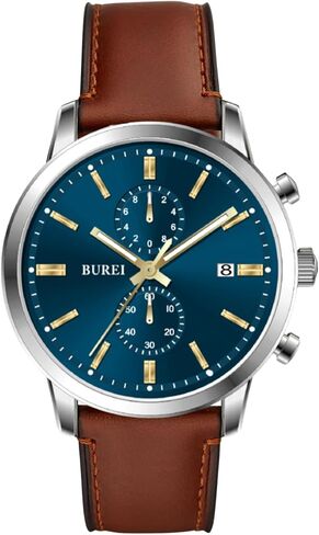 BUREI Men's Leather Watches Chronograph Quartz Watches for Men Classic Fashion Wristwatch Relojes para Hombres,Gift for Men(Brown Black) in Saudi Arabia