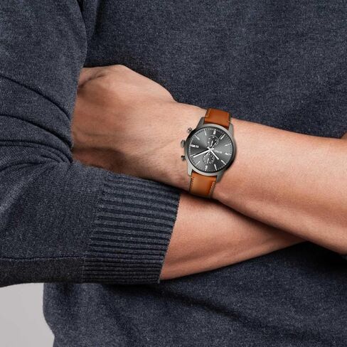 BUREI Men's Leather Watches Chronograph Quartz Watches for Men Classic Fashion Wristwatch Relojes para Hombres,Gift for Men(Brown Black) in Saudi Arabia