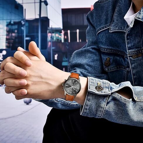 BUREI Men's Leather Watches Chronograph Quartz Watches for Men Classic Fashion Wristwatch Relojes para Hombres,Gift for Men(Brown Black) in Saudi Arabia