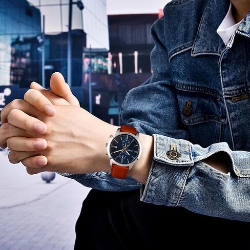 BUREI Men's Leather Watches Chronograph Quartz Watches for Men Classic Fashion Wristwatch Relojes para Hombres,Gift for Men(Brown Black) in Saudi Arabia