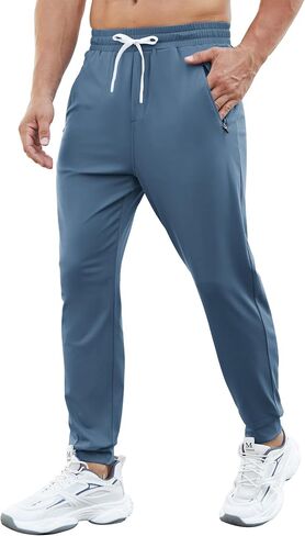 PINSPARK Men's Joggers with Zipper Pockets Stretch Lightweight Athletic Track Pants Gym Quick Dry Workout Pants for Men in Saudi Arabia