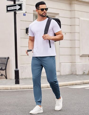 PINSPARK Men's Joggers with Zipper Pockets Stretch Lightweight Athletic Track Pants Gym Quick Dry Workout Pants for Men in Saudi Arabia