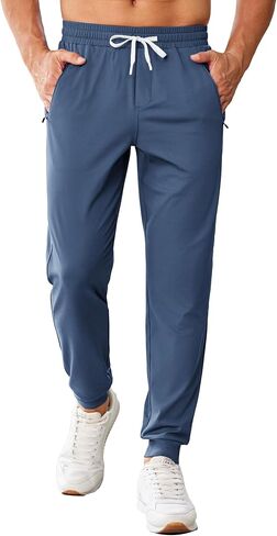 PINSPARK Men's Joggers with Zipper Pockets Stretch Lightweight Athletic Track Pants Gym Quick Dry Workout Pants for Men in Saudi Arabia