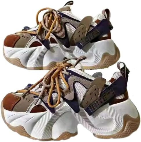 Retro Thick Sole Sneakers Women Dad Shoes Y2K Aesthetic 2.6 Height Increase Walking Cute Shoes in Kuwait