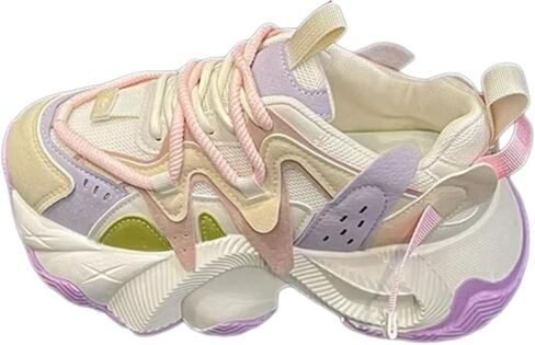 Retro Thick Sole Sneakers Women Dad Shoes Y2K Aesthetic 2.6 Height Increase Walking Cute Shoes in Kuwait