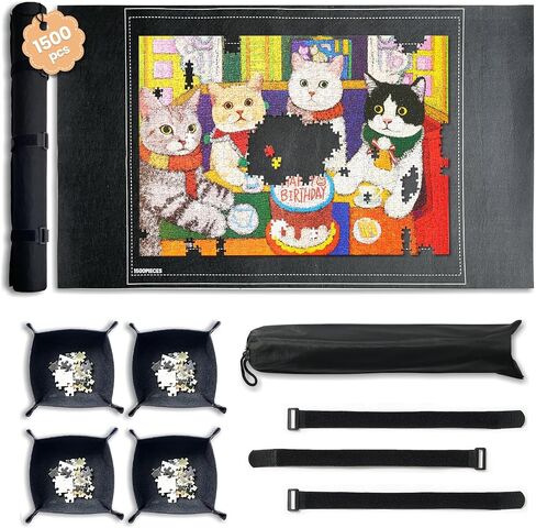 Jigsaw Puzzle Mat Roll Up, Saver Pad 46" x 26 ", with 3 Sorting Trays & Travel Storage Bag,Portable Keeper Up to 1500 Pieces with Non-Slip Rubber Bottom in Saudi Arabia