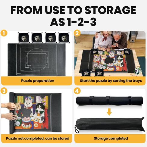 Jigsaw Puzzle Mat Roll Up, Saver Pad 46" x 26 ", with 3 Sorting Trays & Travel Storage Bag,Portable Keeper Up to 1500 Pieces with Non-Slip Rubber Bottom in Saudi Arabia