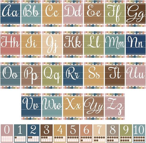 37 Pcs Boho Bulletin Board Letters ABC Alphabet 0-10 Number Cards Eucalyptus Greenery Boho Classroom Decorations Wall for Pre-School Kindergarten Nursery Elementary Educational Material (Boho) in Saudi Arabia