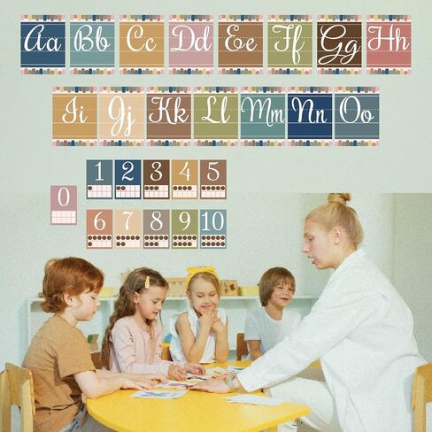 37 Pcs Boho Bulletin Board Letters ABC Alphabet 0-10 Number Cards Eucalyptus Greenery Boho Classroom Decorations Wall for Pre-School Kindergarten Nursery Elementary Educational Material (Boho) in Saudi Arabia