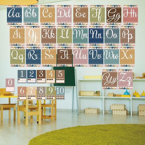 37 Pcs Boho Bulletin Board Letters ABC Alphabet 0-10 Number Cards Eucalyptus Greenery Boho Classroom Decorations Wall for Pre-School Kindergarten Nursery Elementary Educational Material (Boho) in Saudi Arabia