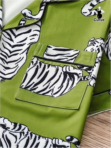 WDIRARA Women's Plus Size 2 Piece Tiger Print Pajama Set Shorts Pjs Sets Button Down Short Sleeve Sleepwear in Saudi Arabia