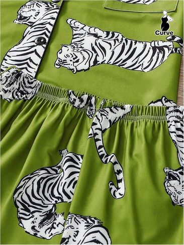 WDIRARA Women's Plus Size 2 Piece Tiger Print Pajama Set Shorts Pjs Sets Button Down Short Sleeve Sleepwear in Saudi Arabia