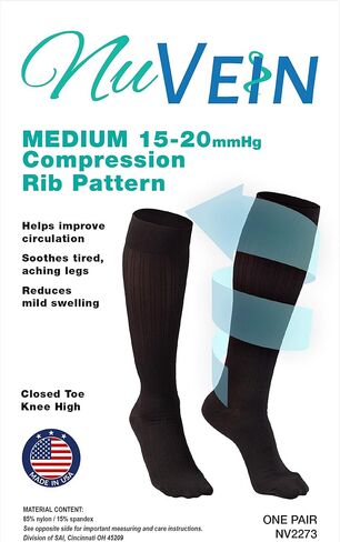 NuVein Women's Compression Socks, 15-20 mmHg Support, Diamond Knit Pattern, Over Calf Knee High, White, Small in Kuwait
