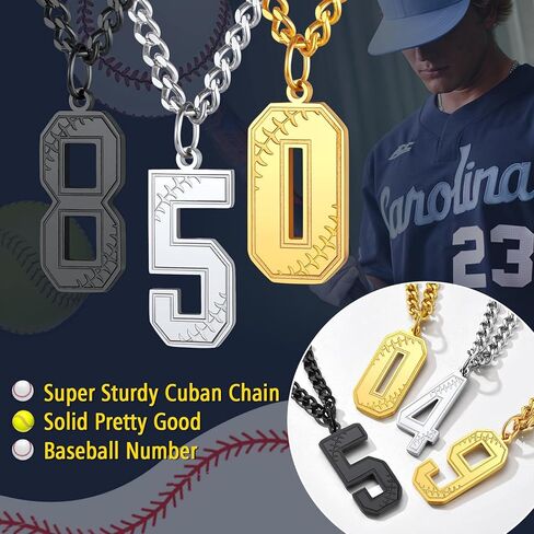 ChainsProMax Men Lucky Number Necklaces, with 3MM Cuban Style Chain, Personalized Sports Jewelry, Stainless Steel/Gold Plated, Send Gift Box in Kuwait