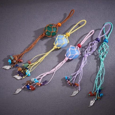 12 Pcs Tree Of Life Stone Pendant Holder Crystal Cage Pendant Holder Pendant Cord Stone Holder Replacement Hand-Woven Necklace Cord with Adjustable Length（2 Colors） in Kuwait