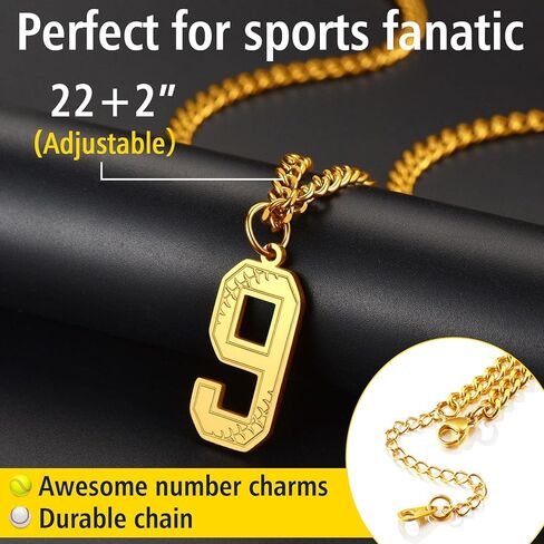 ChainsProMax Men Lucky Number Necklaces, with 3MM Cuban Style Chain, Personalized Sports Jewelry, Stainless Steel/Gold Plated, Send Gift Box in Kuwait