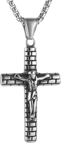 قلادة Hzman Crucifix للرجال - الفولاذ المقاوم للصدأ يسوع عبر قلادة 22+2 بوصة in Saudi Arabia