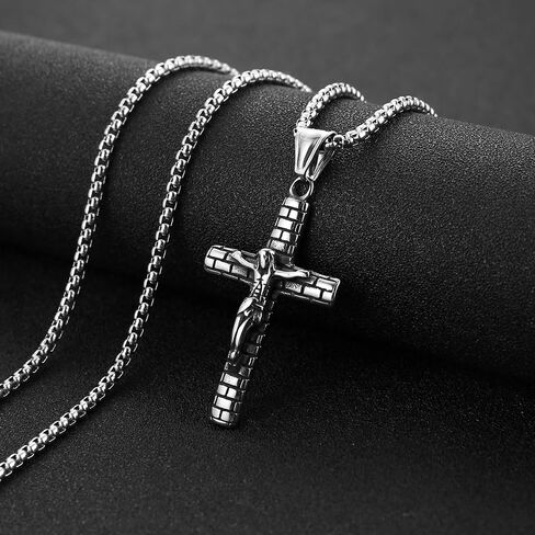 قلادة Hzman Crucifix للرجال - الفولاذ المقاوم للصدأ يسوع عبر قلادة 22+2 بوصة in Saudi Arabia