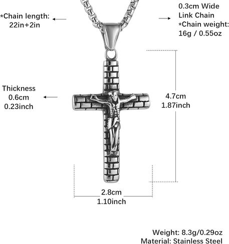 قلادة Hzman Crucifix للرجال - الفولاذ المقاوم للصدأ يسوع عبر قلادة 22+2 بوصة in Saudi Arabia